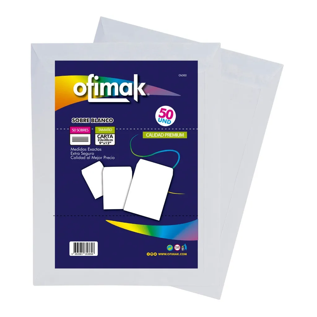 [OK302B] SOBRE MANILA OFICIO BLANCO 50 PCS