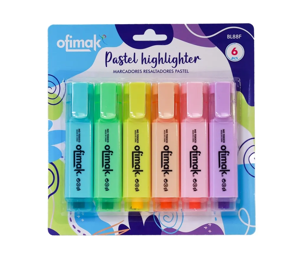 [BL88F] BLISTER MARCADORES RESALTADORES PASTEL 6 PCS