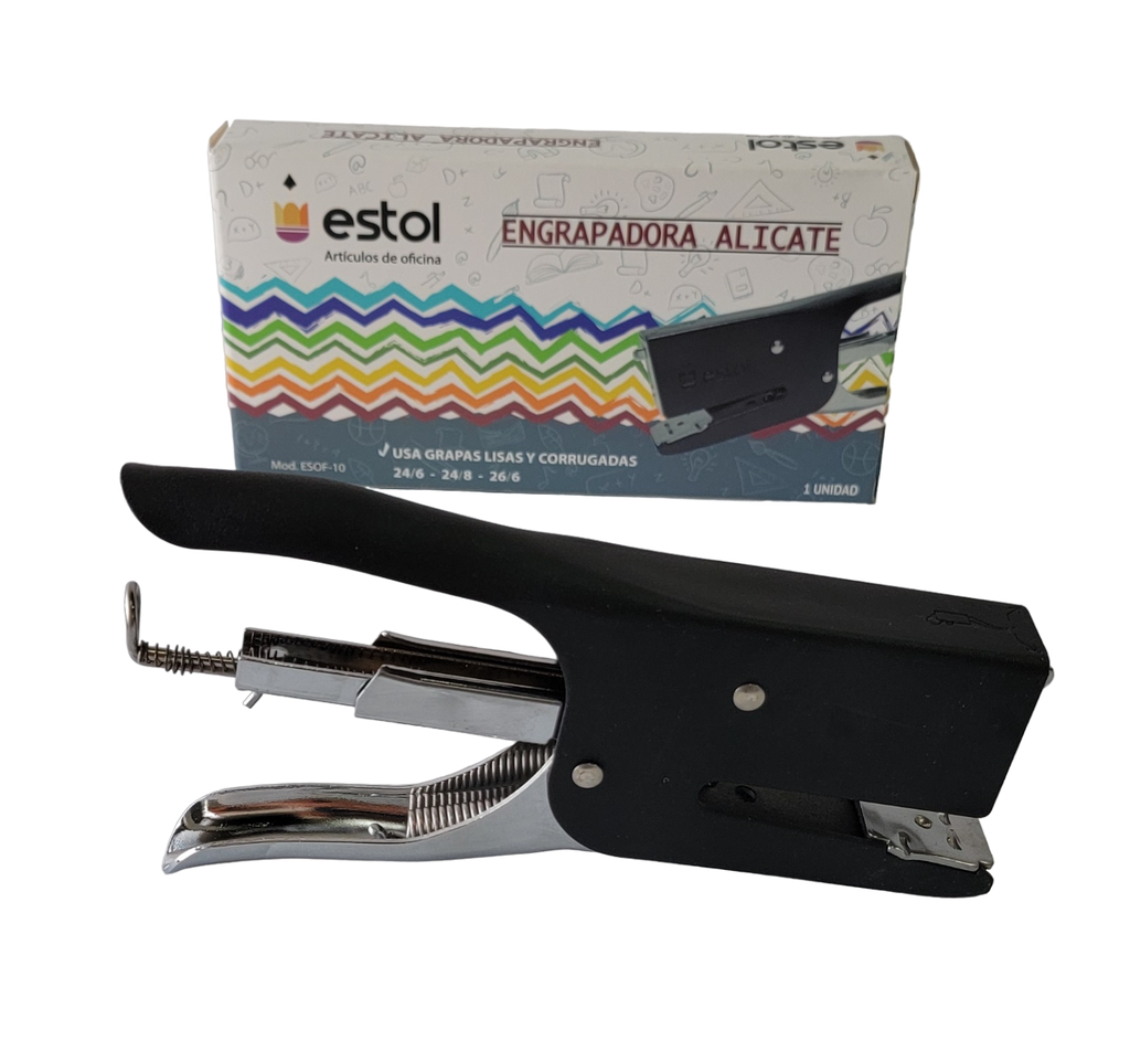 [ESTOL0200] ENGRAPADORA DUAL (GRAPA LISA/CORRUGADA) TIPO TENAZA COLOR NEGRO ESTOL