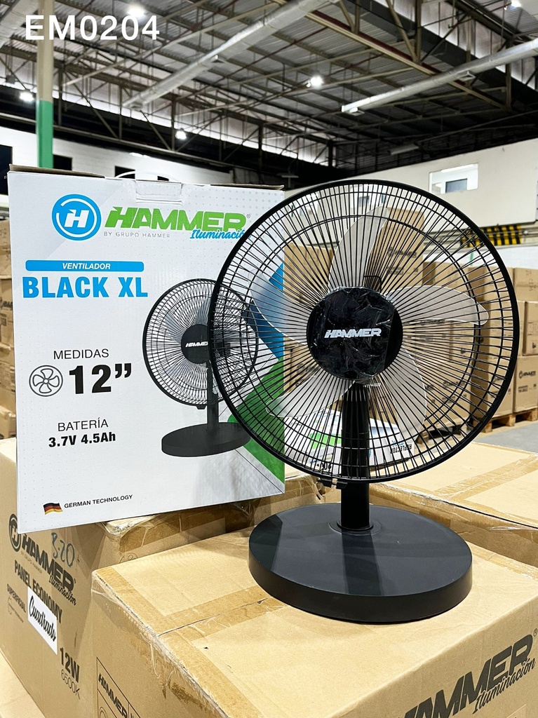 [EM0204] VENTILADOR RECARGABLE BLACK XL / BATERIA DE LITIO 4500MAH / 12" / PARA MESA / DURACIÓN 7HRS VELOCIDAD MINIMA 3HRS VELOCIDAD MAXIMA / LUZ INCLUIDA