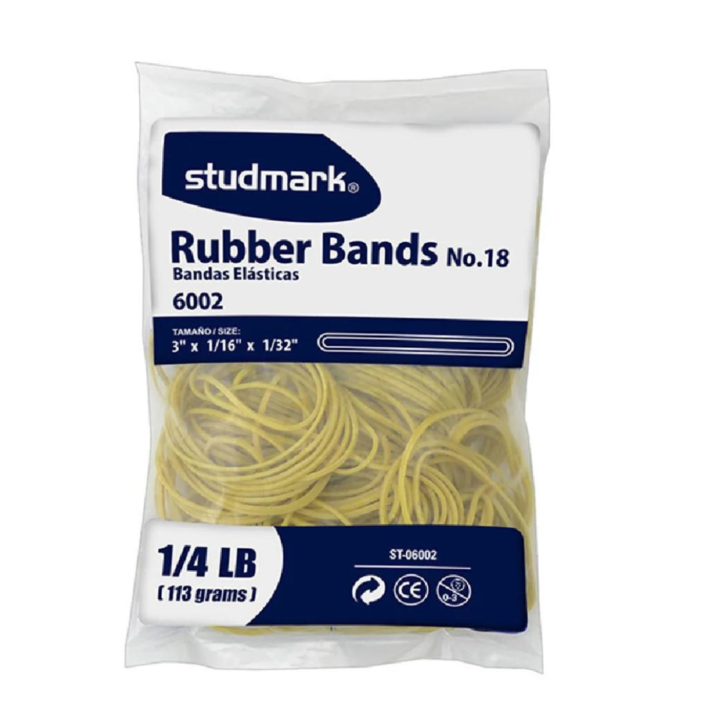 LIGAS ELASTICAS (LIGAS #18) 1/4 LB STUDMARK 80mm LARGO / 1.6 mm ANCHO