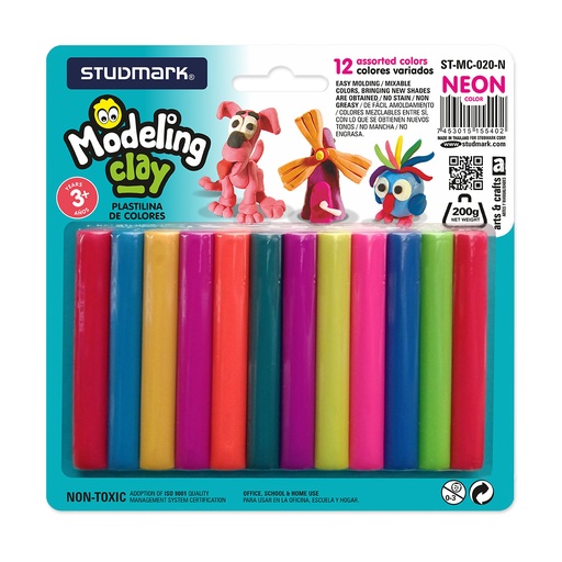 [ST-MC-020] PLASTILINA 12 COLORES 200 GRS STUDMARK