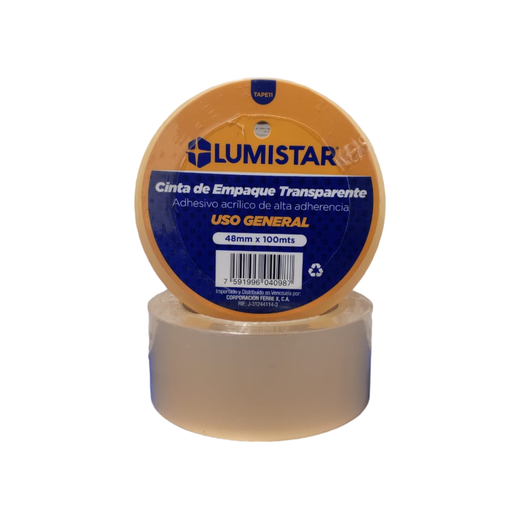 [TAPE11] LUMISTAR CINTA ADHESIVA DE EMPAQUE TRANSPARENTE USO GENERAL 48mm X 100 mts